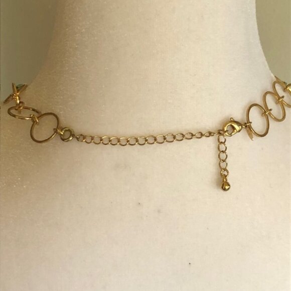 AVON Mother of Pearl Round Disc Turquoise Bead Gold Chain Necklace Vinta… - Picture 8 of 15